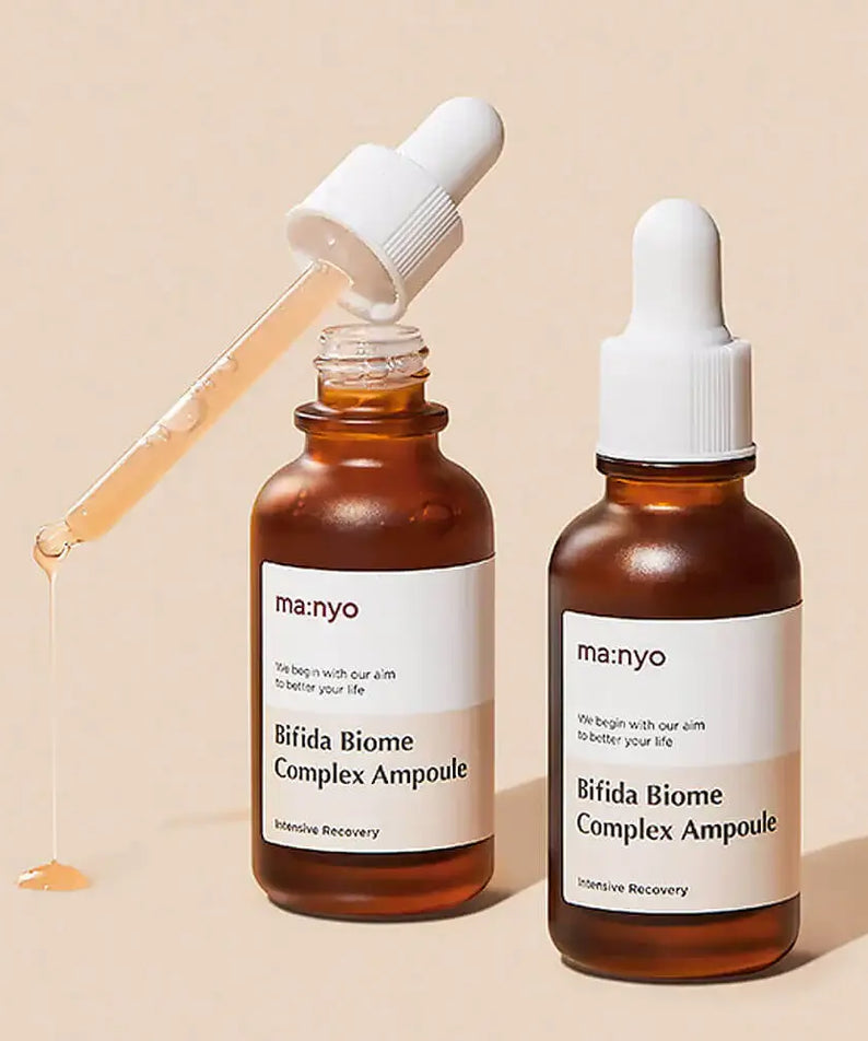 Two bottles of MA:NYO Bifida Biome Complex Ampoule 50m with dropper and liquid