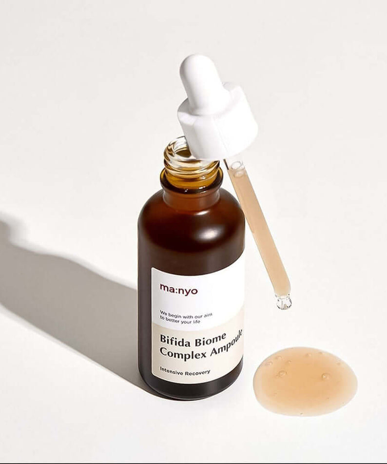 MA:NYO Bifida Biome Complex Ampoule 50m with dropper and liquid product on a white background.