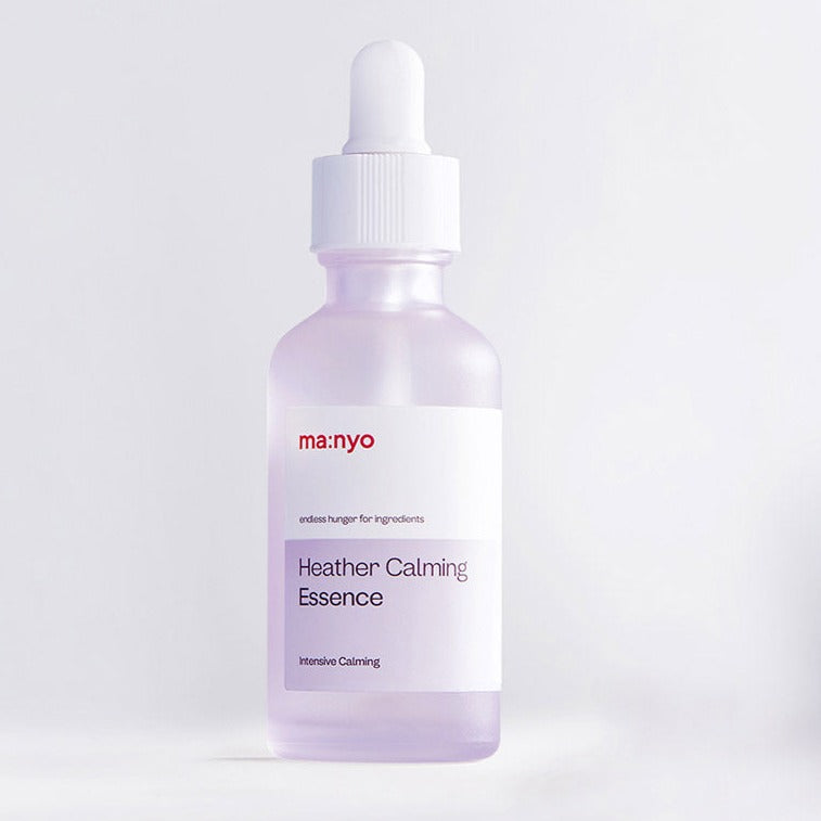 MA:NYO Heather Calming Essence 50ml bottle with dropper on a light background.