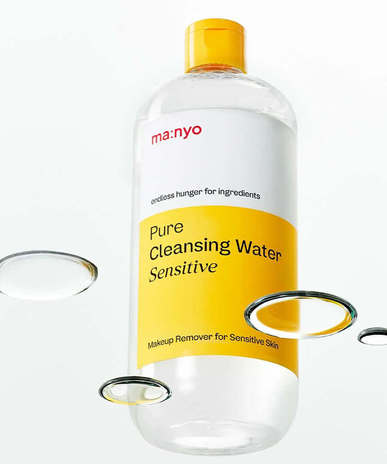 MANYO Pore Cleansing Water Sensitive 500ml bottle with yellow label, designed for sensitive skin types.