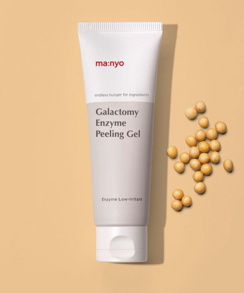 MA:NYO Galactomy Enzyme Peeling Gel 75ml with beige beads on a peach background