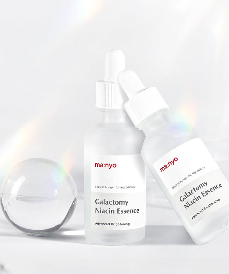MA:NYO Galactomy Niacin Essence 50ml bottles with dropper.