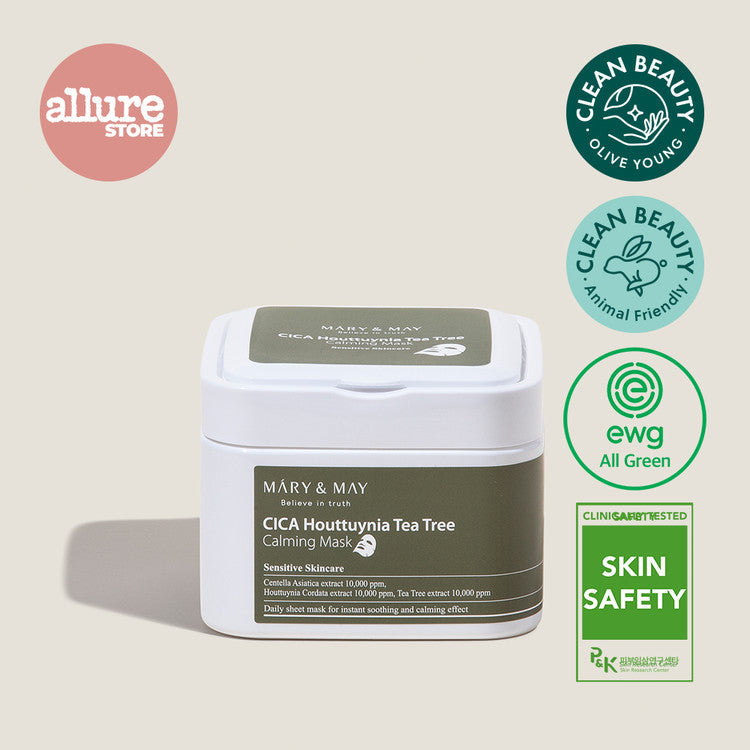 MARY & MAY Cica Houttuynia Tea Tree Calming Mask x30, soothing skincare, sensitive skin, Allure Store Clean Beauty certified, EWG All Green.