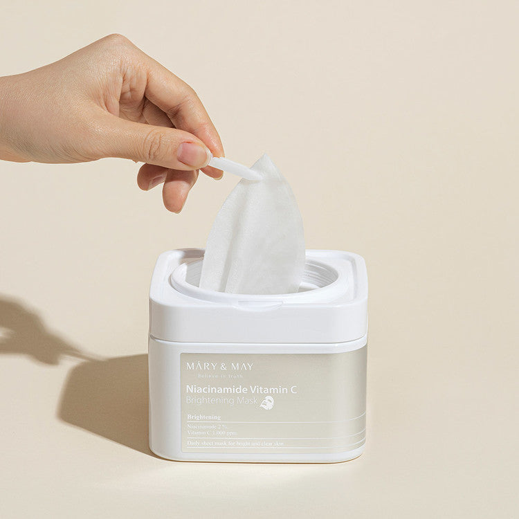 Person using MARY & MAY Niacinamide Vitamin C Brightening Mask x30