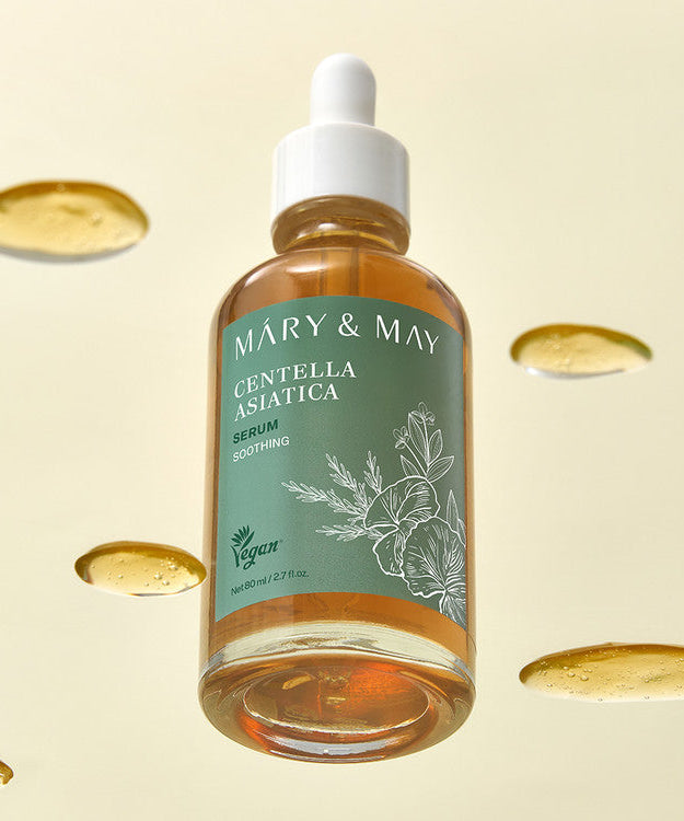 MARY&MAY Herbal Extract Serum 80ml bottle with herbal ingredients illustration, showcasing premium skincare essence.
