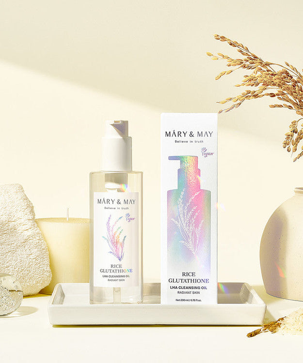 MARY&MAY Rice Glutathione Laha Cleansing Oil 200ml bottle with box on display