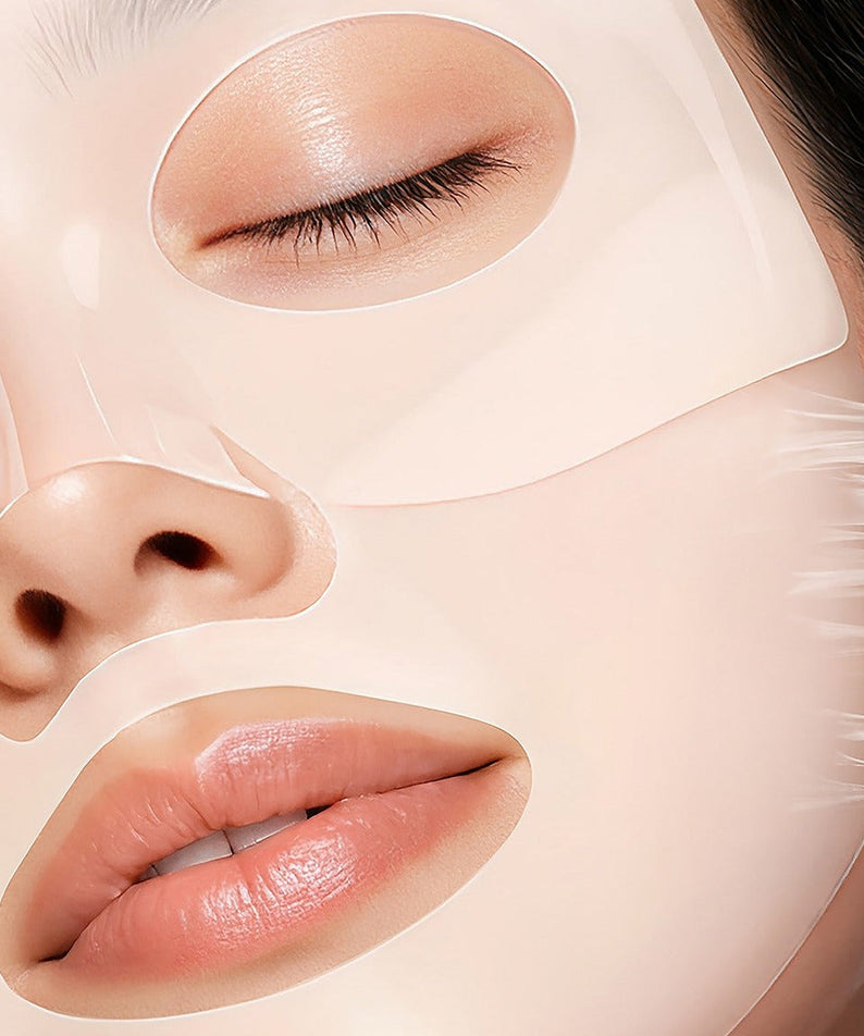 Close-up of a person wearing MEDIANSWER Retinoid Liftsil Mask (4 sheets) for skincare.