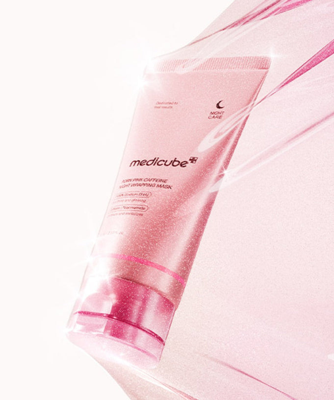 MEDICUBE PDRN Pink Caffeine Night Wrapping Mask 75ml skincare product in pink packaging.