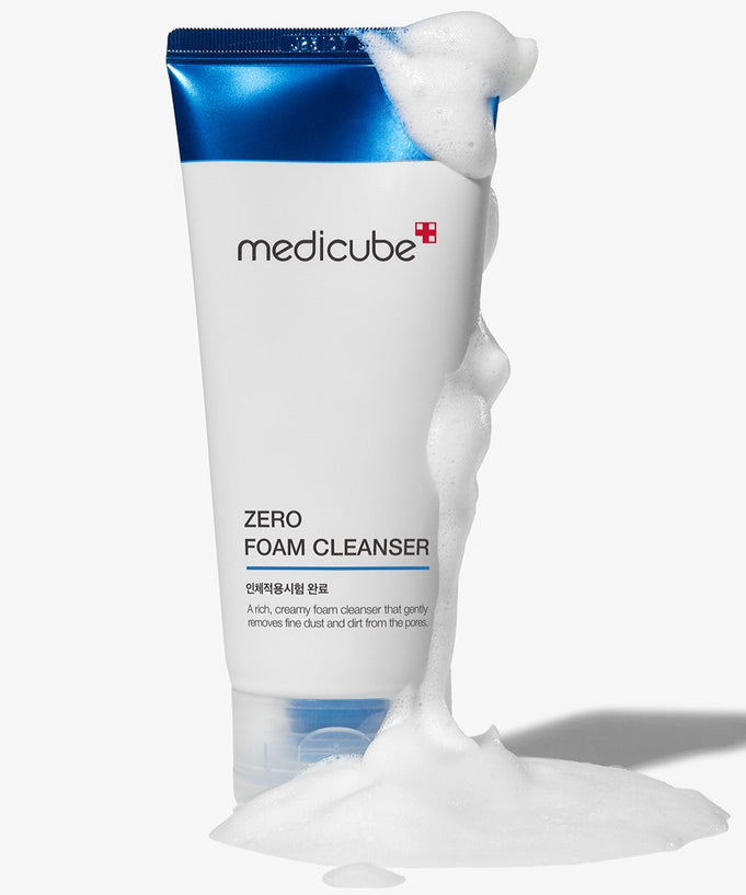 Image of the MEDICUBE Zero Foam Cleanser 120g bottle with foam