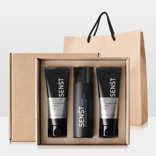 MEDIFLOWER Senst Men's Daily Care 3 Pieces gift set in box with two cleansers and one toner, Gentleman Korea export-ready Korean men’s skincare