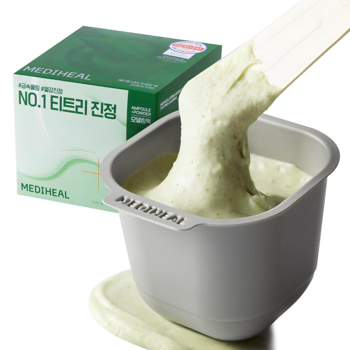 MEDIHEAL Derma Modeling Pack [Tea Tree Soothing] product with modeling pack texture and packaging.