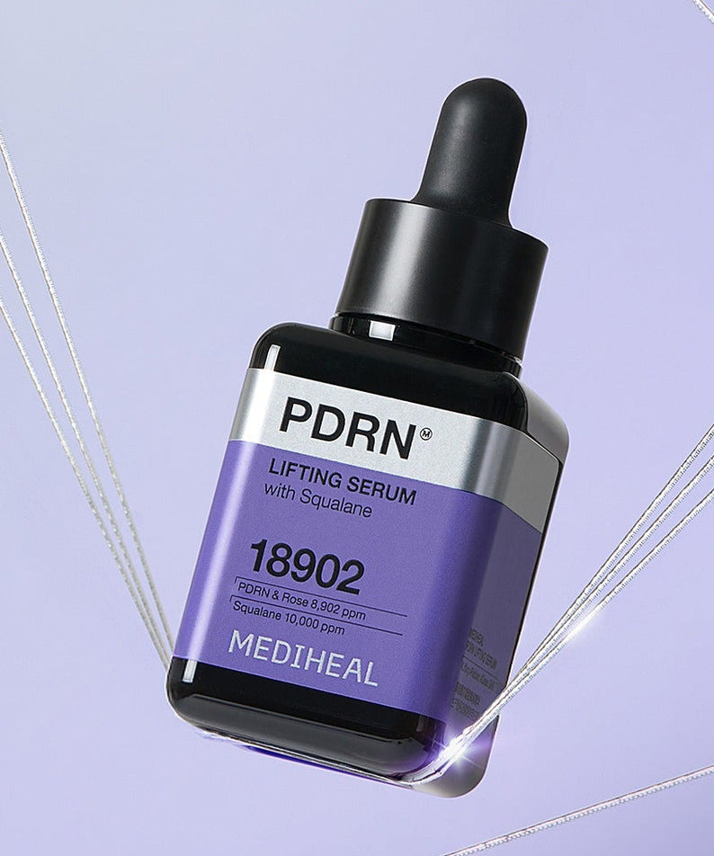 MEDIHEAL PDRN Pore Elasticity Serum 40ml bottle with squalane capturing elasticity and lifting properties.