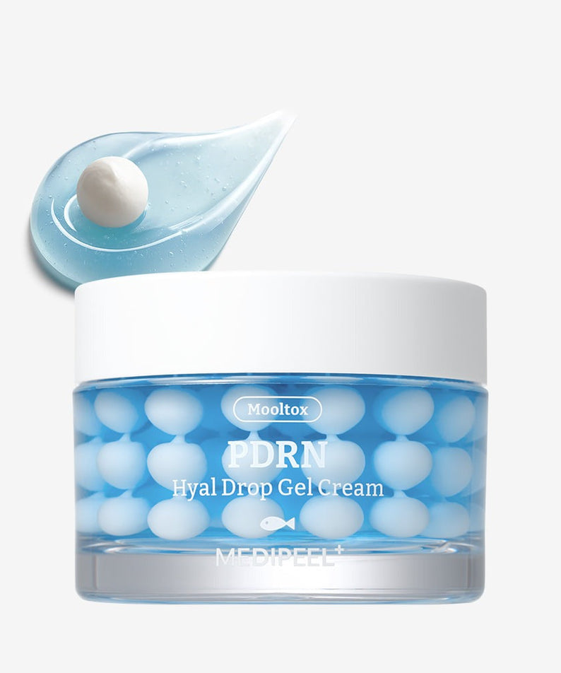 MEDIPEEL Water Tox PDRN Hyal Drop Gel Cream 50g jar and texture swatch