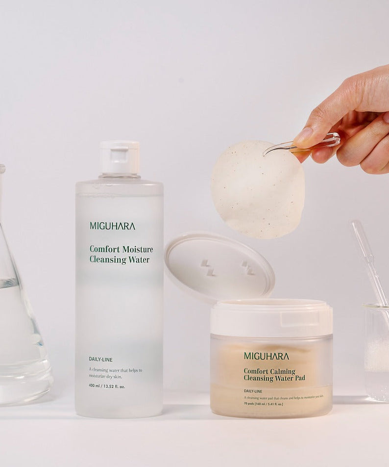 MIGUHARA Comfort Calming Cleansing Water Pads 70 Sheets with comfortable and soothing design.