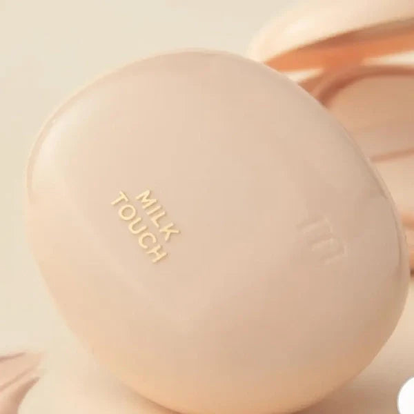 MILK TOUCH All Day Skin Fit Soft Velvet Cushion in beige packaging, ideal for a smooth and velvety complexion.