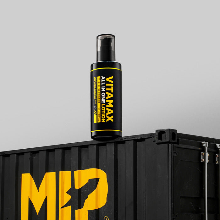 MIP Vitamax All-in-One Lotion + Minam Cream Tone-Up Whitening Set by Gentleman Korea – Korean men’s skincare set featuring black-yellow Vitamax bottle