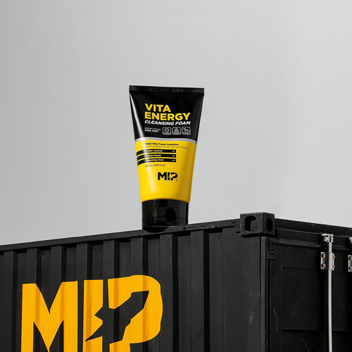 MIP Minam Cream Sun BB + Vita Energy Cleansing Foam Set by Gentleman Korea – yellow Vita Energy Cleansing Foam tube on black branded container