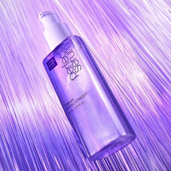 MISE EN SCENE Perfect Magic Straight Serum 80ML bottle on a vibrant purple background