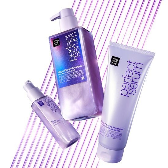 MISE EN SCENE Perfect Magic Straight Serum 80ML with complementary hair care products.