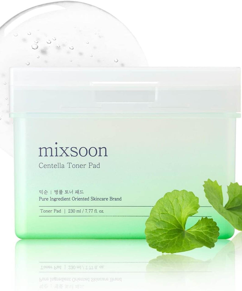 MIXSOON Bottle Grass Toner Pad packaging with green leaves and pad texture in the background
