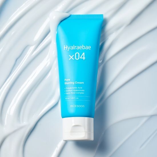 MIXSOON Hyalerbae Pore Blurring Cream 50ml tube on textured cream background