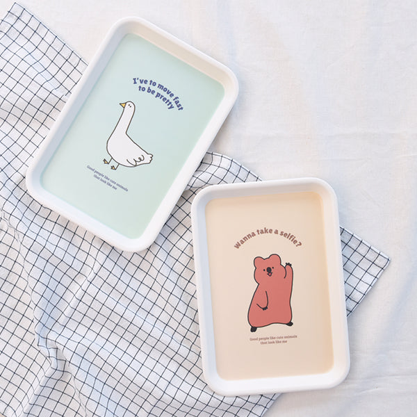 MONOLIKE Story Town Tray featuring cute animal illustrations on a grid-patterned background, showcasing unique and playful designs.