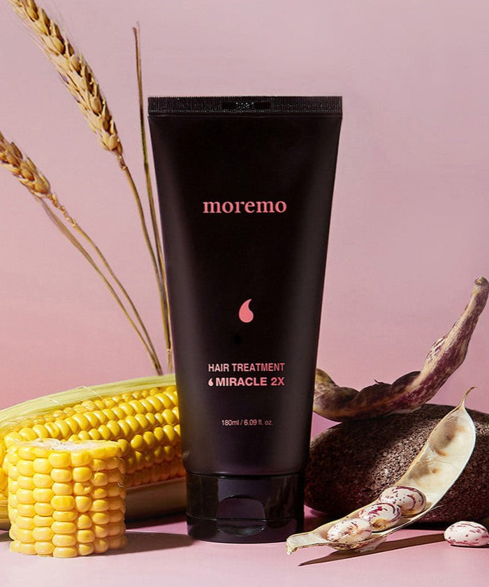 MOREMO Hair Treatment Miracle 2X 180ml with natural ingredients on display