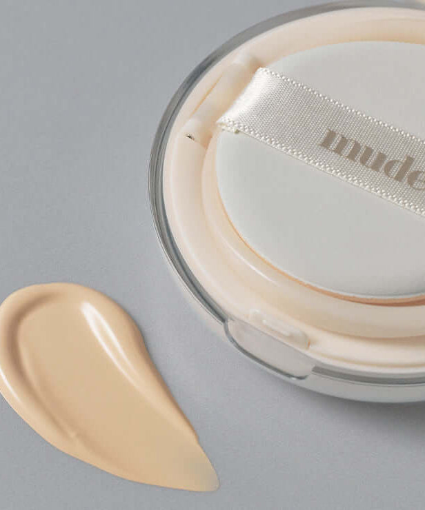 MUDE Soft Silky Fit Cushion with smooth creamy texture and elegant packaging.
