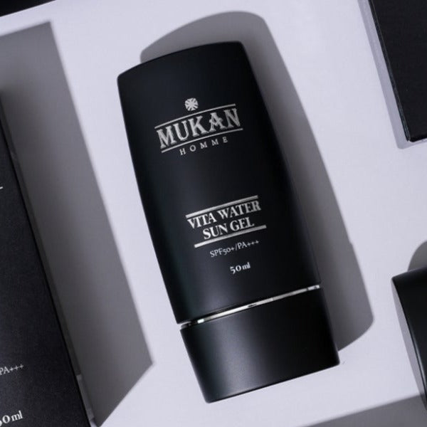 MUKAN Homme Vita Water Sun Gel 50ml - Gentleman Korea premium Korean men’s sunscreen SPF50 PA+++ in sleek black 50ml bottle
