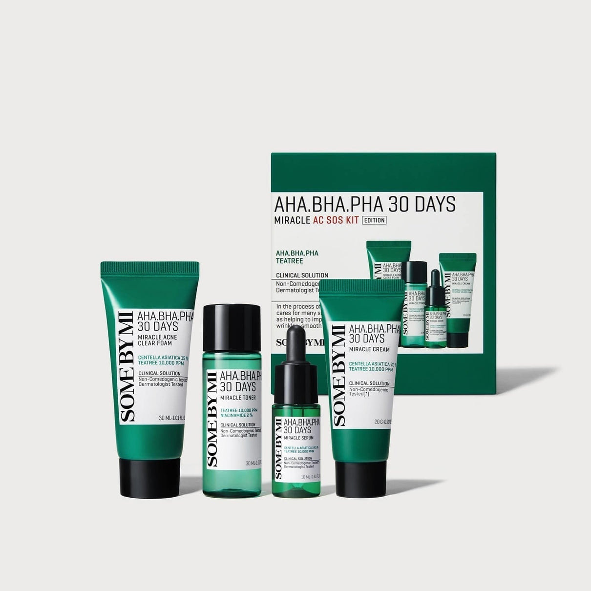 SOME BY MI AHA.BHA.PHA Miracle Acne SOS Kit (Foam+Toner+Serum+Cream) available on Koolseoul.com, your Korean Eshop from Seoul !