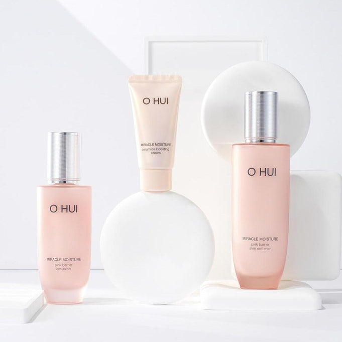 OHUI Miracle Moisture Pink Barrier Basic set (Softener, Cream, Emulsion) | Kool Seoul