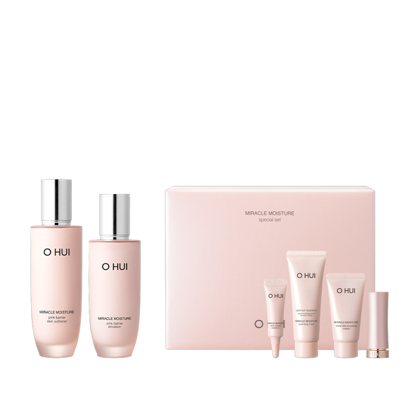 OHUI Miracle Moisture Pink Barrier Special Set (Softener, Cream, Foam, Emulsion, Essence, Mini Lipstick) available on Koolseoul.com, your Korean Eshop from Seoul !