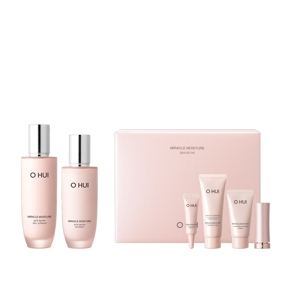 OHUI Miracle Moisture Pink Barrier Special Set (Softener, Cream, Foam, Emulsion, Essence, Mini Lipstick)