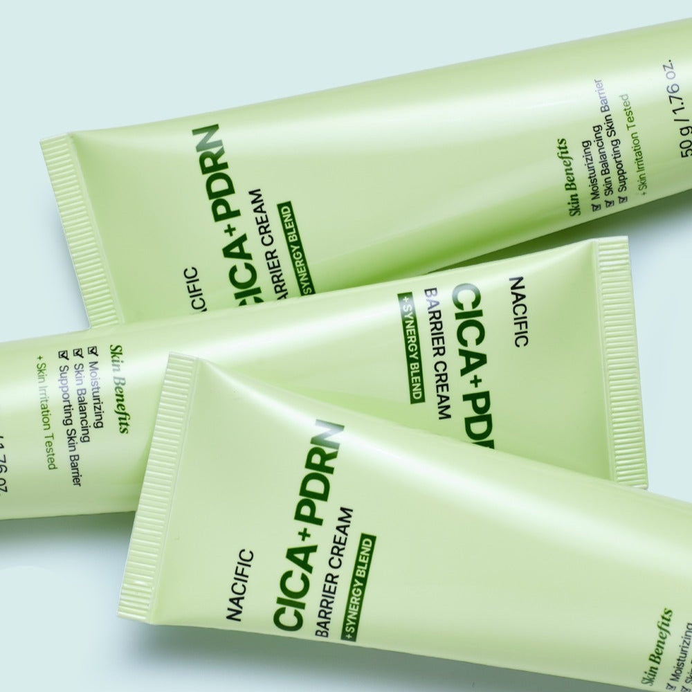 NACIFIC Fresh Cica PDRN Barrier Cream 50g tubes displayed on a light surface
