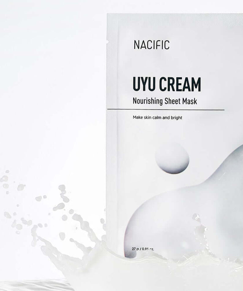 NACIFIC Milk Cream Nourishing Mask Pack with packaging and splash of milk, enhancing skin nourishment.