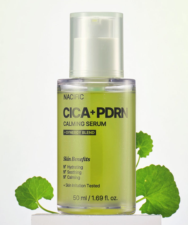 NACIFIC Fresh Cica PDRN Calming Serum 50ml bottle with green leaves.