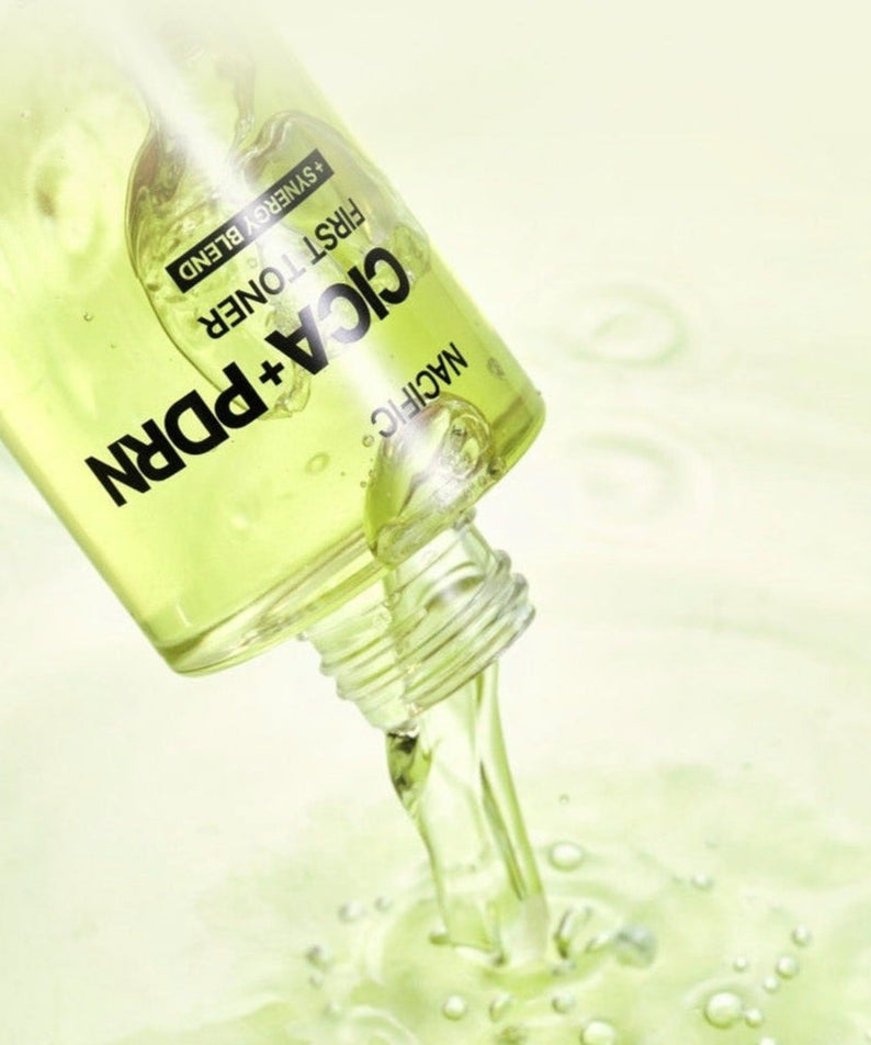 NACIFIC Fresh Cica PDRN First Toner 150ml being poured from a bottle against a light background
