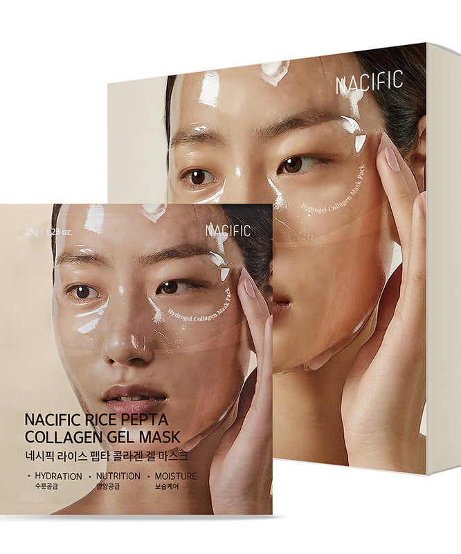 NACIFIC Rice Pepta Collagen Gel Mask set packaging showcasing hydration and moisture benefits for skin rejuvenation.
