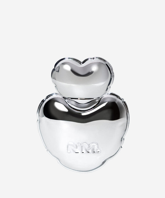 NAMING Blurry Heart Lip Tint silver bottle in a heart shape on a plain background.