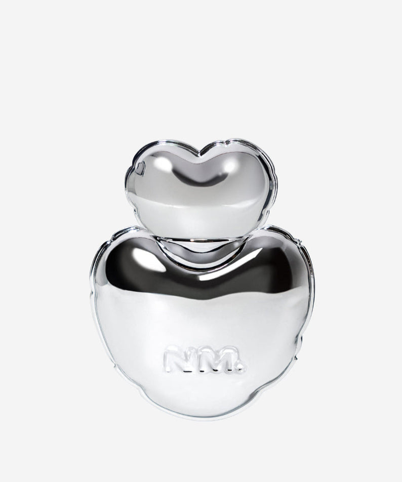 NAMING Blurry Heart Lip Tint silver bottle in a heart shape on a plain background.