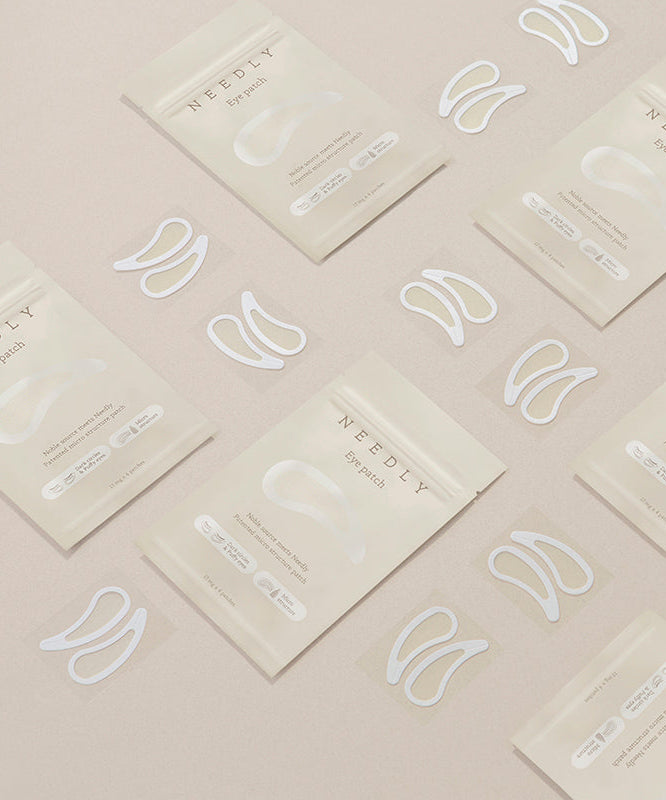 NEEDLY Eye Patch packaging displayed with patches on a beige background