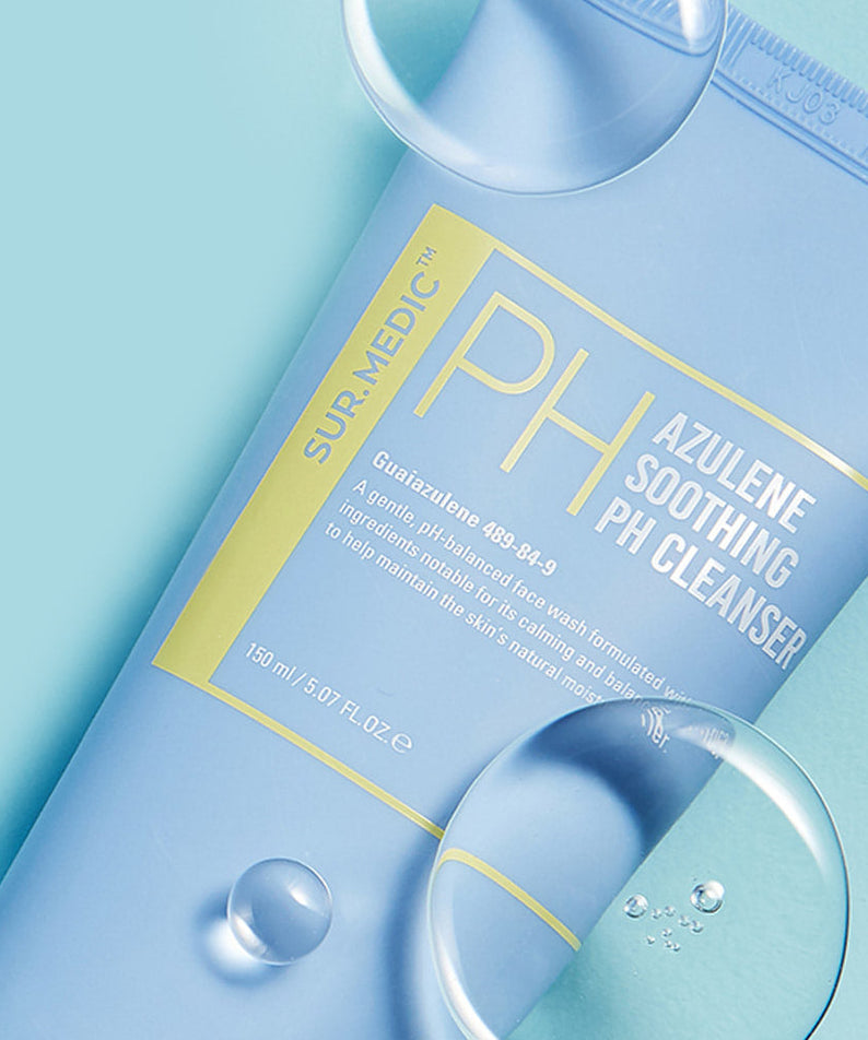 NEOGEN Azulene Soothing Midly Acidic Cleanser 150ml with bubbles on light blue background