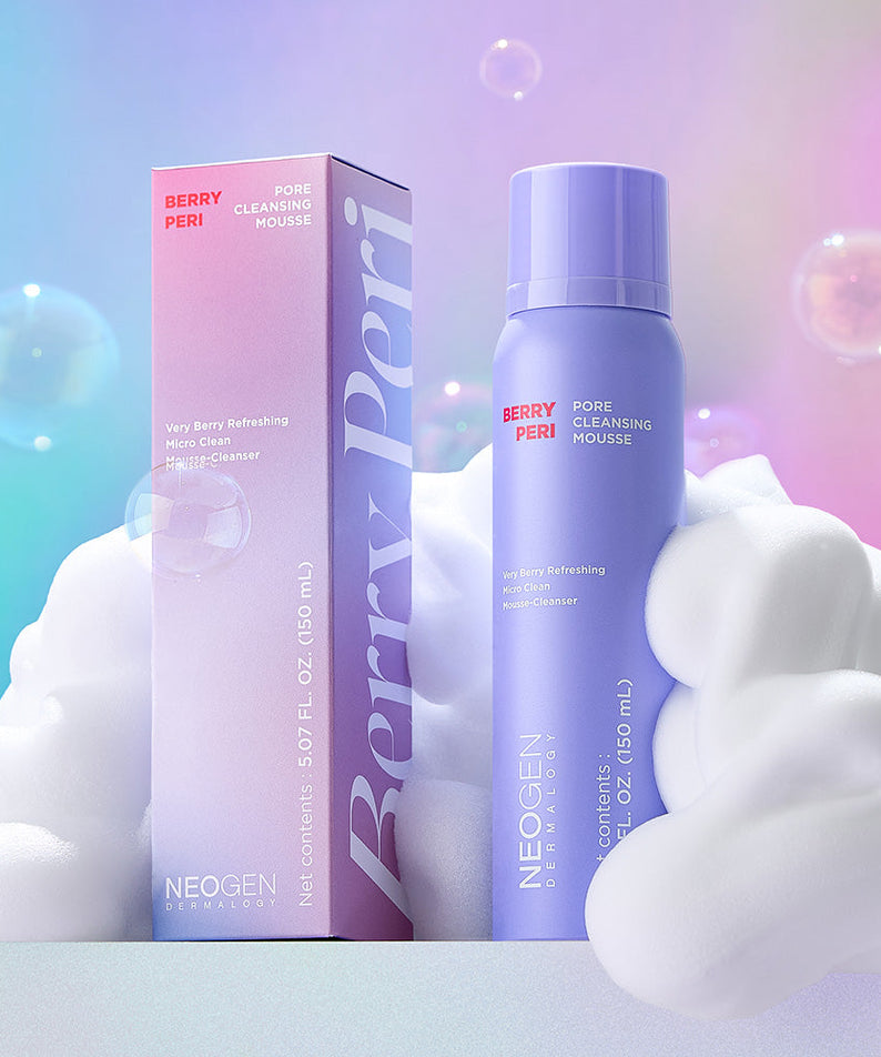 NEOGEN Berry Peri Pore Cleansing Mousse 150ml featuring colorful packaging and foamy texture
