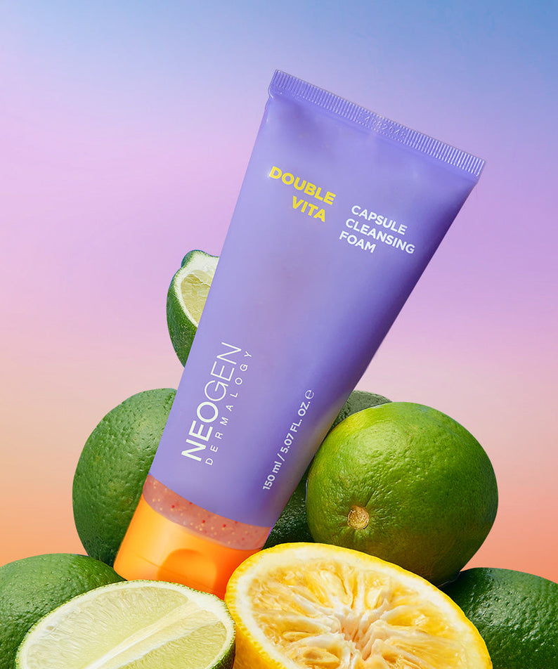 NEOGEN Dounble Viita Capsual Cleansing Foam 150ml with citrus backdrop