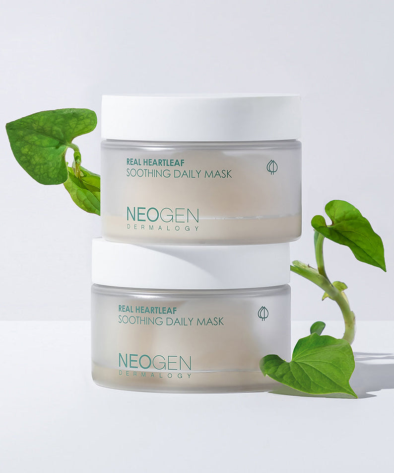 NEOGEN Real Heartleaf Soothing Daily Mask 40 Sheets containers with green leaves