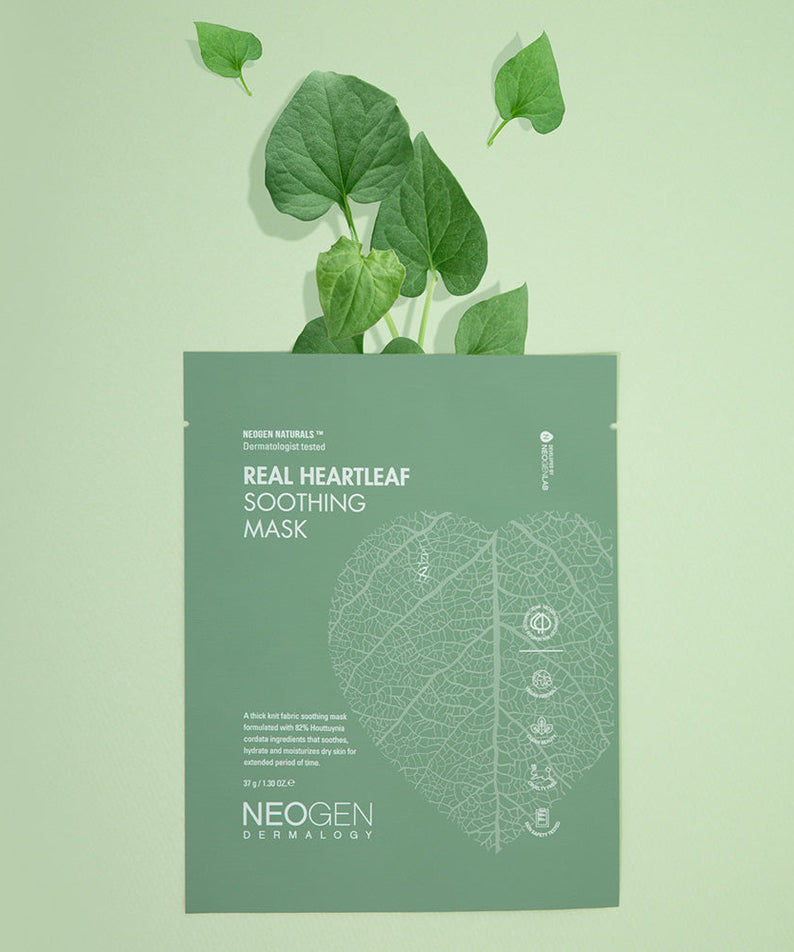 NEOGEN Real Heartleaf Soothing Mask 5 Packs with heartleaf design on green packaging