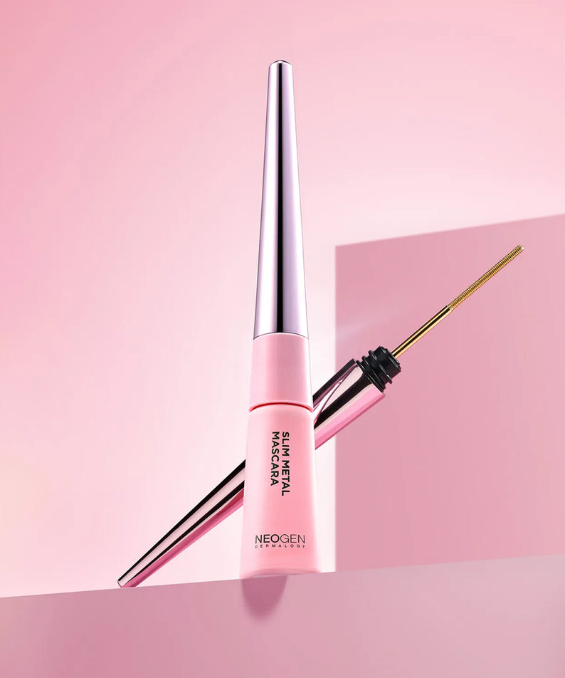 NEOGEN Slim Metal Mascara 6ml in elegant pink packaging with metallic accents on a modern display