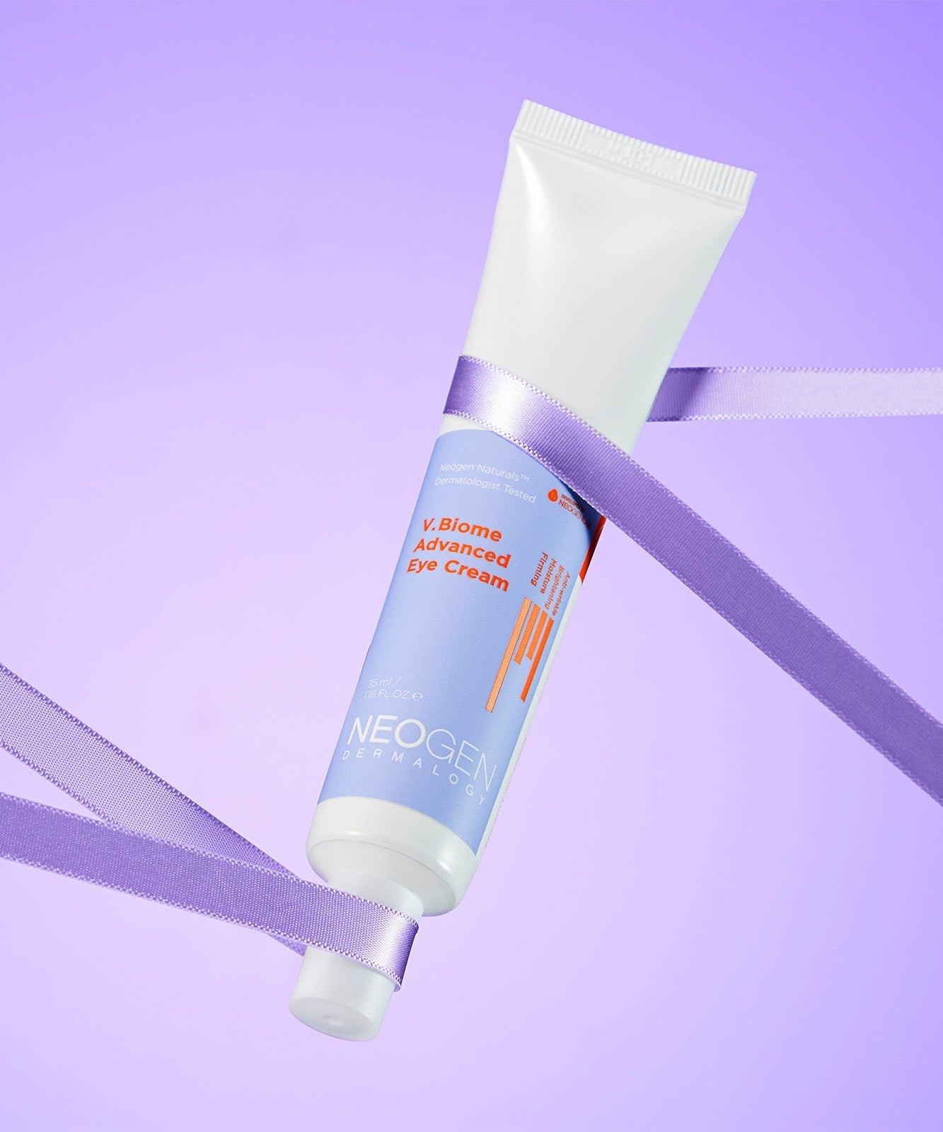NEOGEN V Biome Advanced Eye Cream 35ml in purple ribbon on lavender background