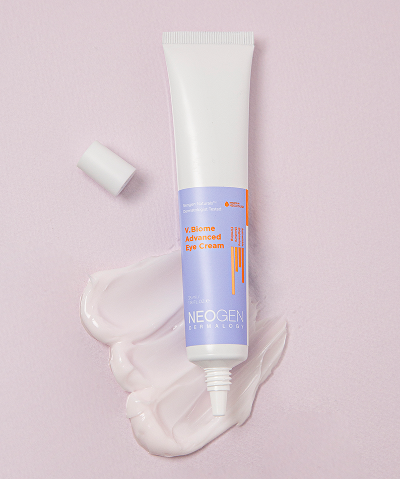 NEOGEN V Biome Advanced Eye Cream 35ml tube with cream texture on pink background