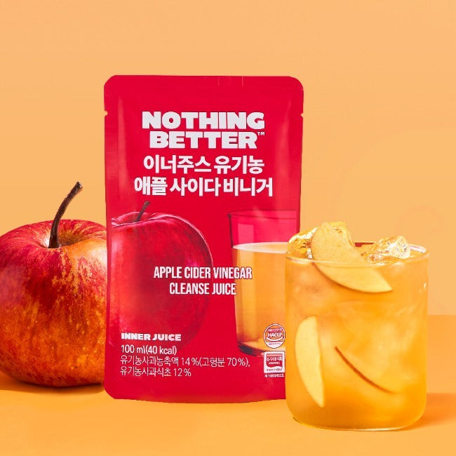 NOTHING BETTER Inner Juice Apple Cider Vinegar Cleanse Juice (X24) pouch with fresh apple and drink